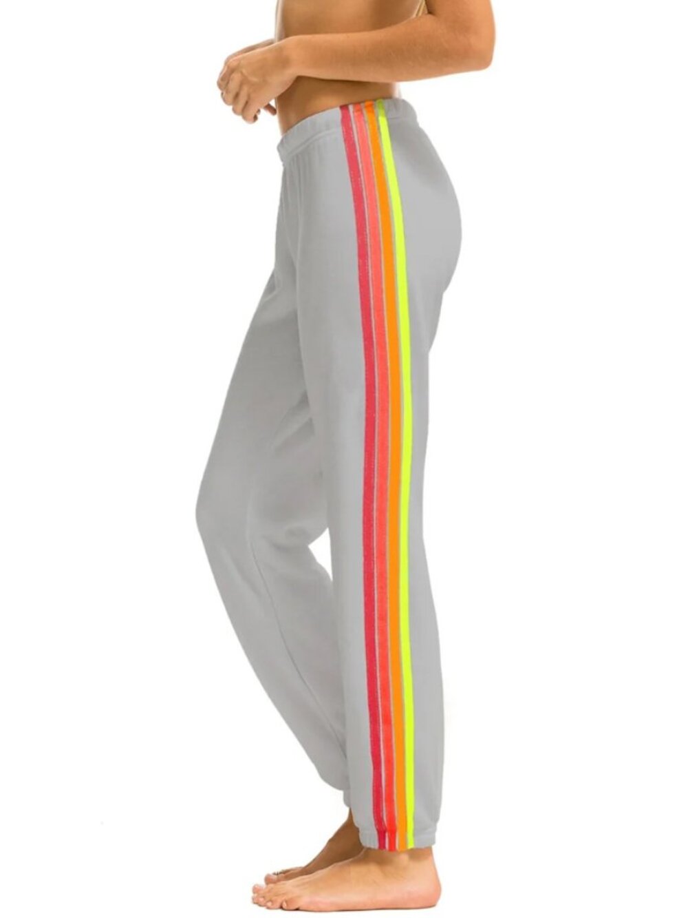Aviator Nation 4 Stripe Sweatpants in Light Gray Neon Stripe Size M